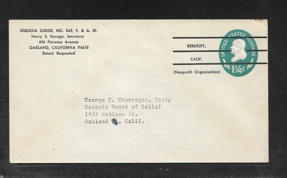 US Precancel Envelope: CA Berkeley - 3a7 1B 66 47; Used (Masons)