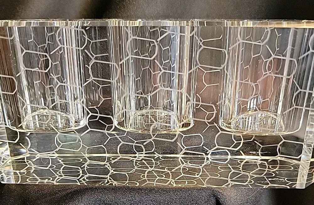 Heavy Clear Rectangular Contemporary Geometric Etched Pattern Votive Candle...