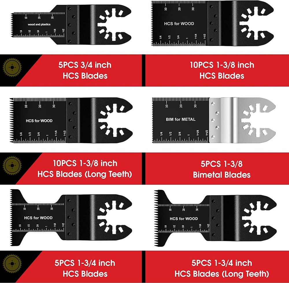 55pcs Oscillating Tool Blades, Royars Multi Blades Kits Universal Black