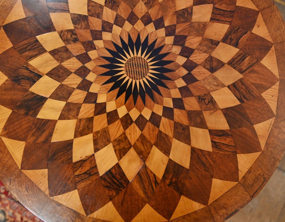 Victorian Side Table Geometric Inlay Specimen Exhibition Top