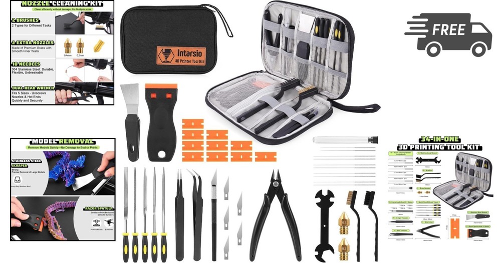 3D Printer Tools Kit 34pcs Accessories Nozzle Cleaner Scraper Files Cutter Br...