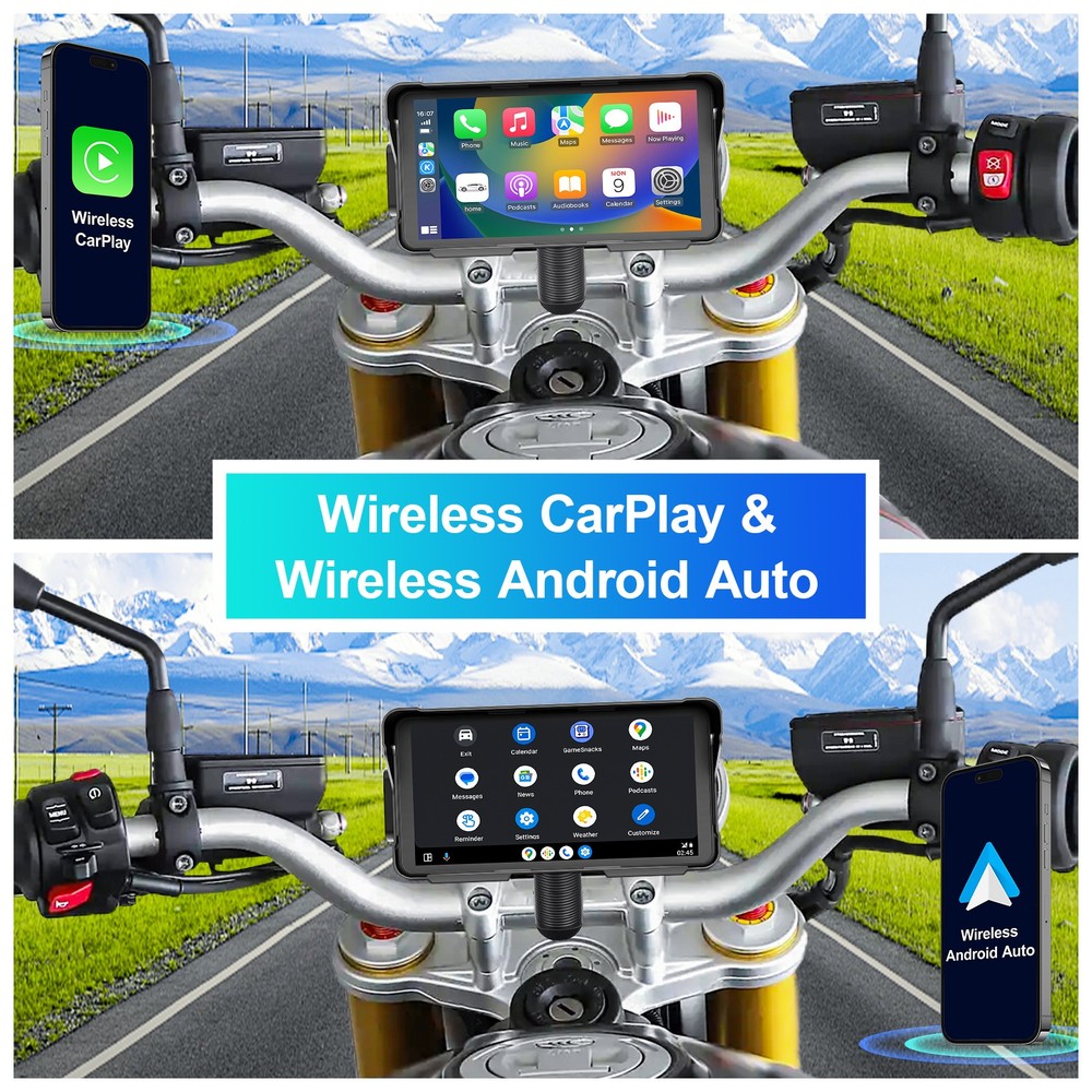5.5" Motorcycle Carplay Screen Wireless Android Auto Dash Cam TPMS Touchscreen