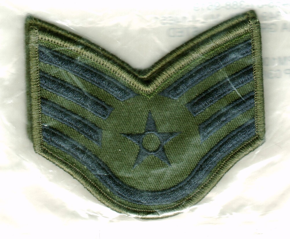 USAF CHEVRONS STAFF SERGEANT SUBDUED PAIR NEW IN PACK GI ISSUE DATED 03/2007