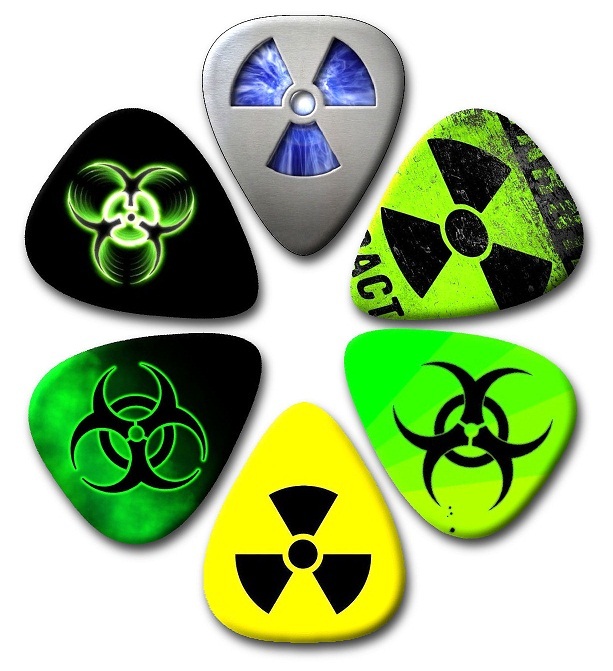6 Bio~Nuclear Guitar Picks ~ Plectrums,  Genuine Celluloid Guitar Picks