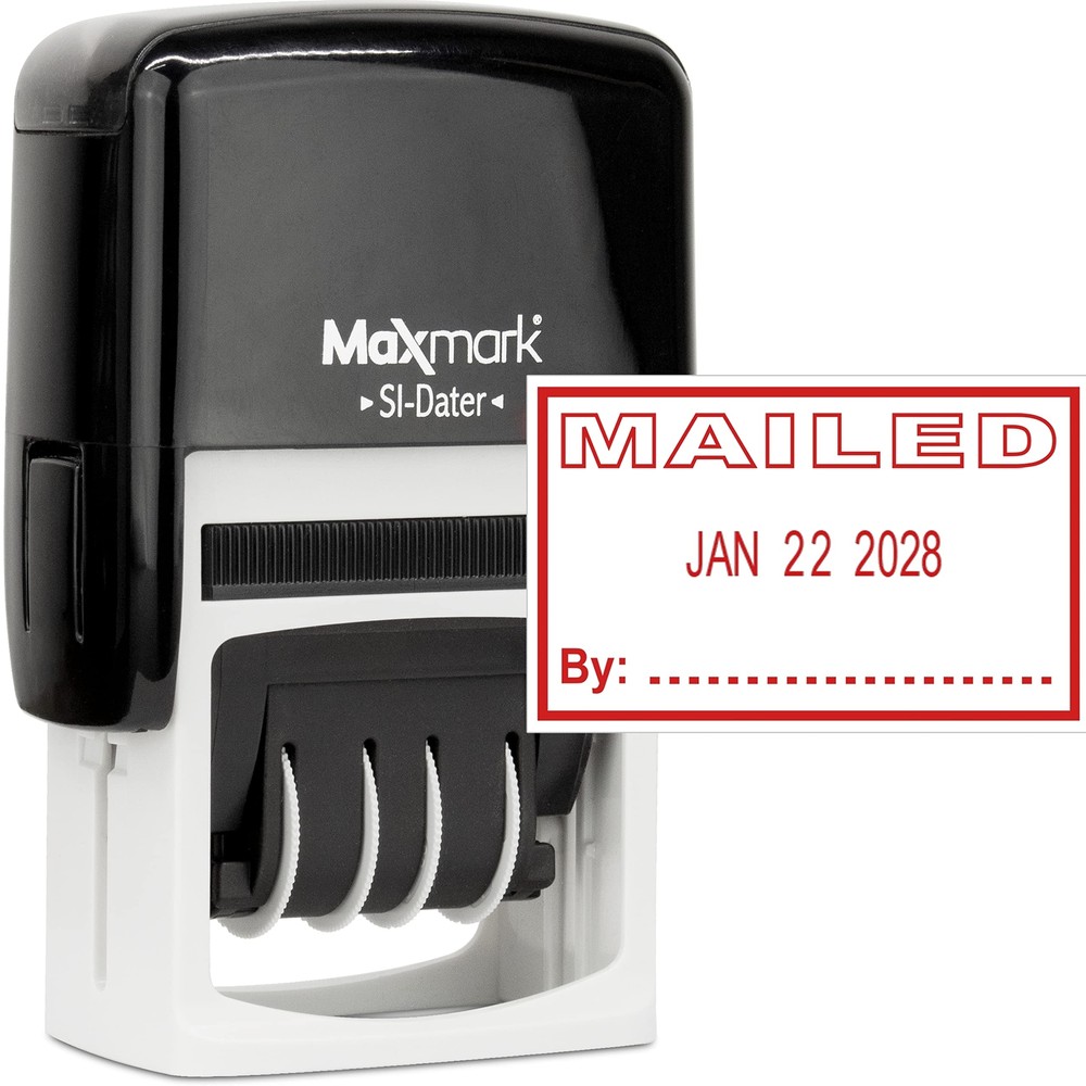 Office Self Inking Date Stamp with Phrase Mailed - Red Ink