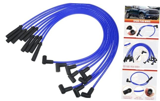 Spark Plug Coil Wires 8mm Blue for Chevy SBC BBC Engines 9pc