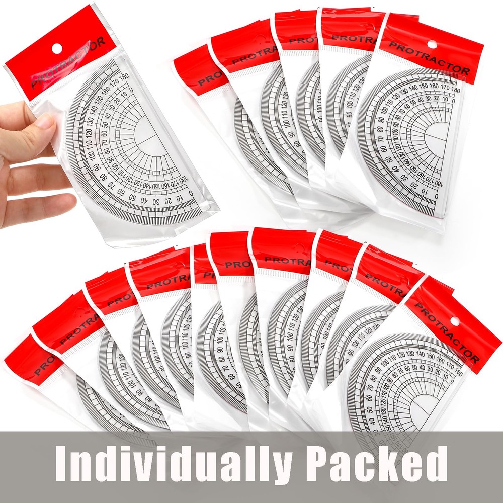 Plastic Math Protractors 100-Pack 4-Inch 180 Degrees Clear for Students