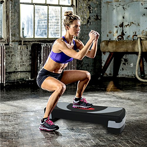 31" Aerobic Exerciser Step Platform with 4 Risers, 4"-6"-8" Adjustable Height Ex