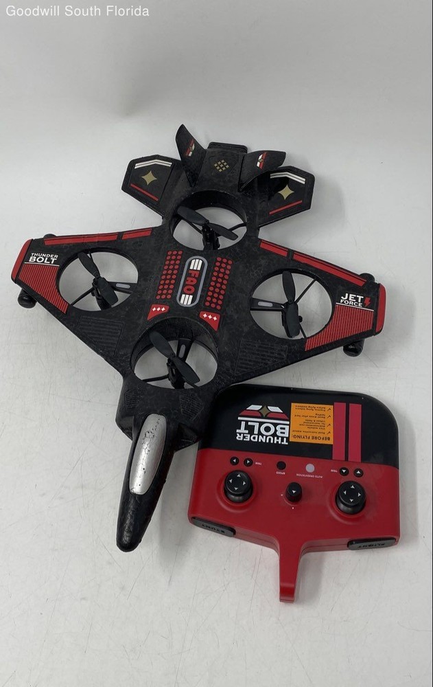 FAO Schwarz 1015953 Black Red Thunderbolt Jet Drone With Controller Not Tested