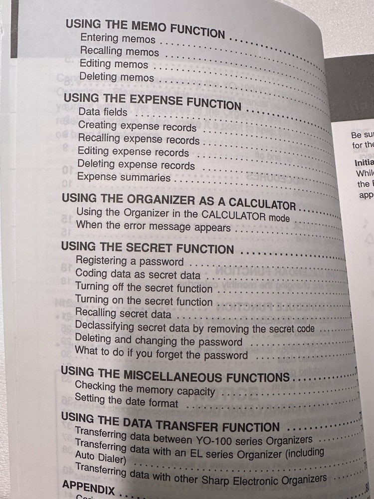 Sharp YO-100 YO-110 Electronic Organizer Operation Manual Original Instruction