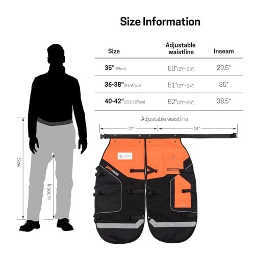 Technical Version Chainsaw Chaps, Protective Chainsaw Medium Orange Black