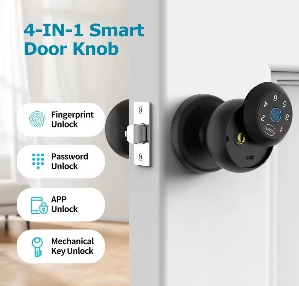 Viladepot Ball-Shaped Smart Lock Fingerprint, App-Controlled, Passcode