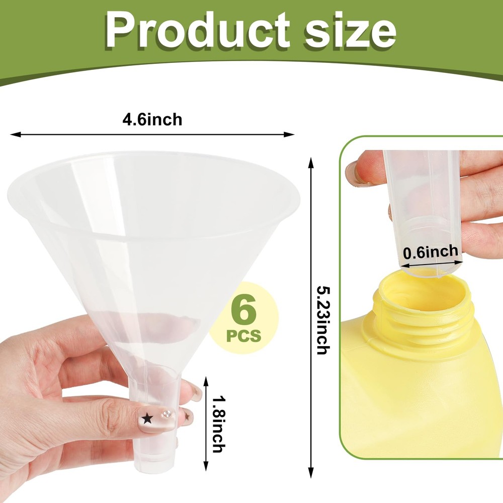 6 Pack Plastic Funnels, 4.6 Inch Multi-Purpose Clear Plastic Funnels with Lon...