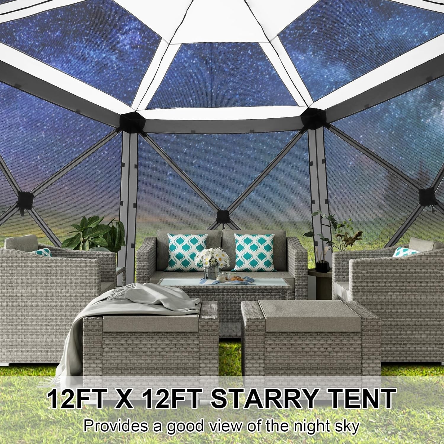 12'x12' Pop up Gazebo Screen Tent Starry Sky Sunshade Screen House for Camping
