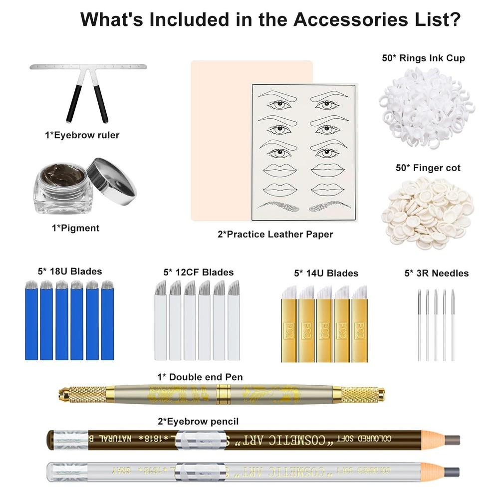Microblading Kit, Eyebrow Pen with Microblading Supplies Eyebrow Kit Mapping ...