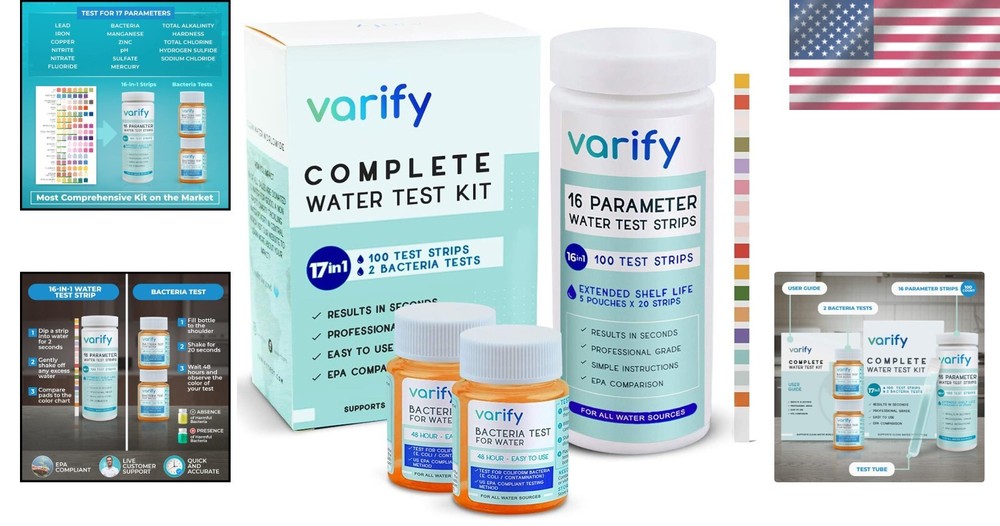 Professional 17 Parameter Water Quality Kit - 100 Strips + Bacteria Tests