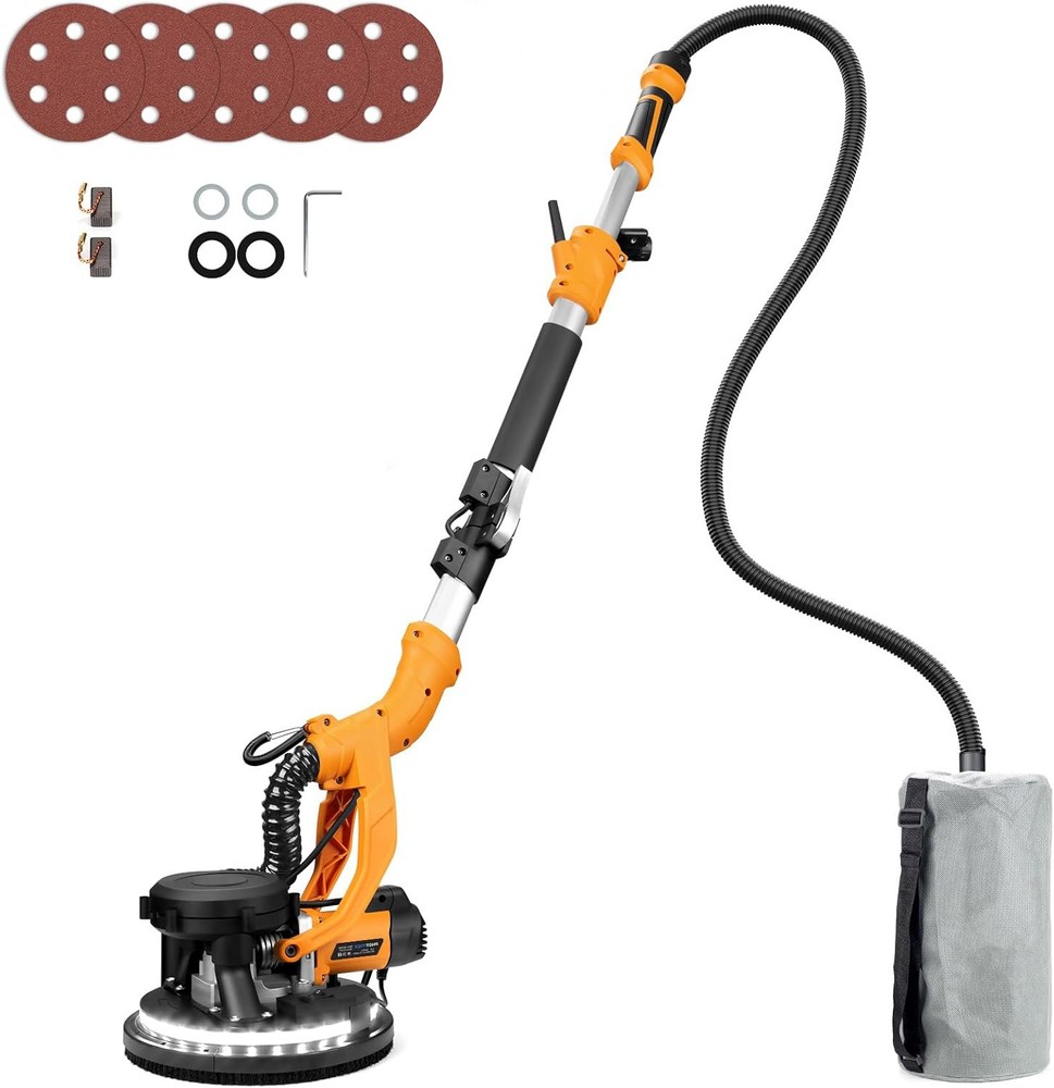 Electric Foldable Drywall Sander 850W Variable Speed w/Automatic Vacuum & Lights
