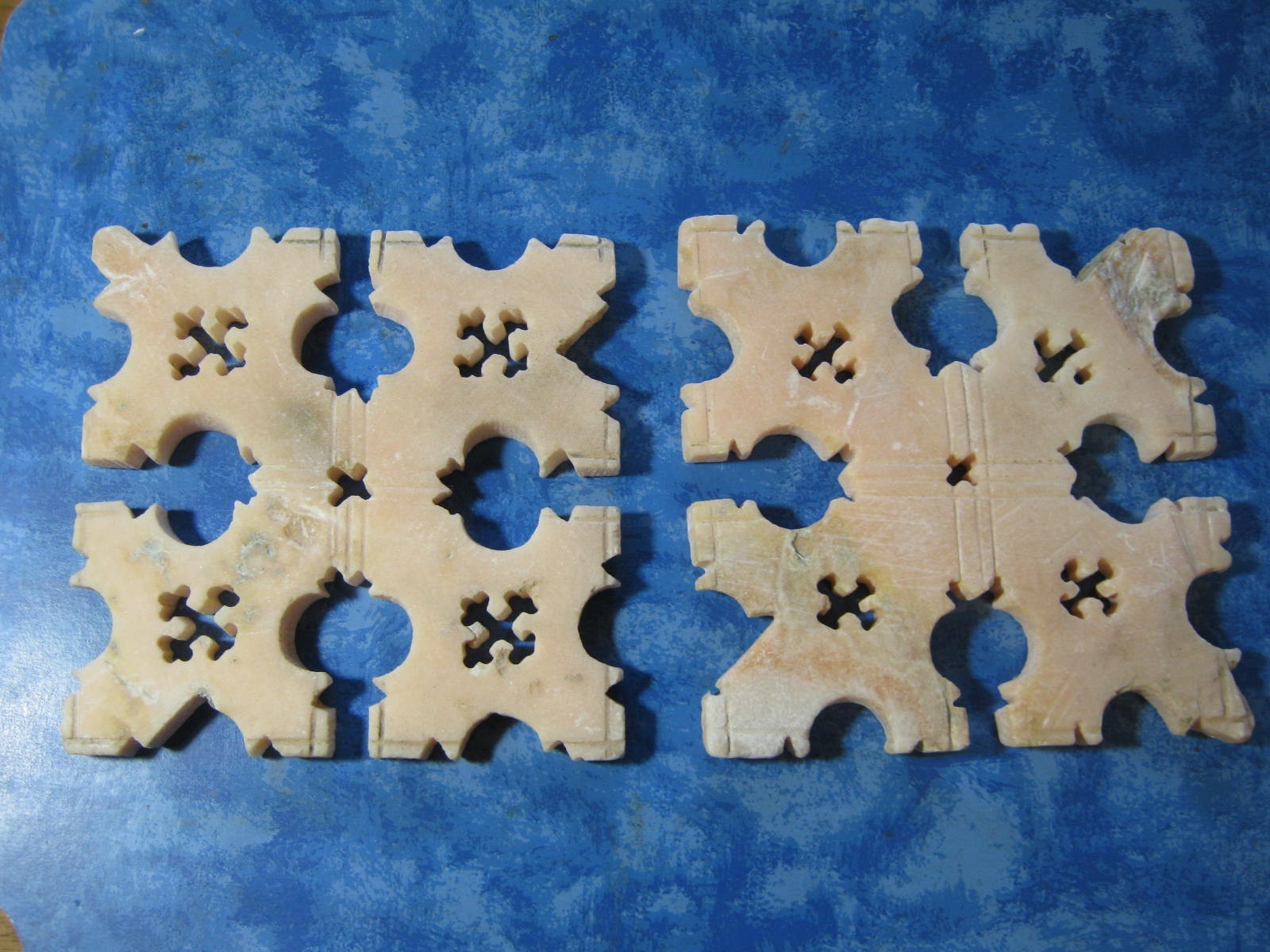 VINTAGE HANDMADE ETHIOPIAN CARVED SOAPSTONE TRIVETS 5" Square