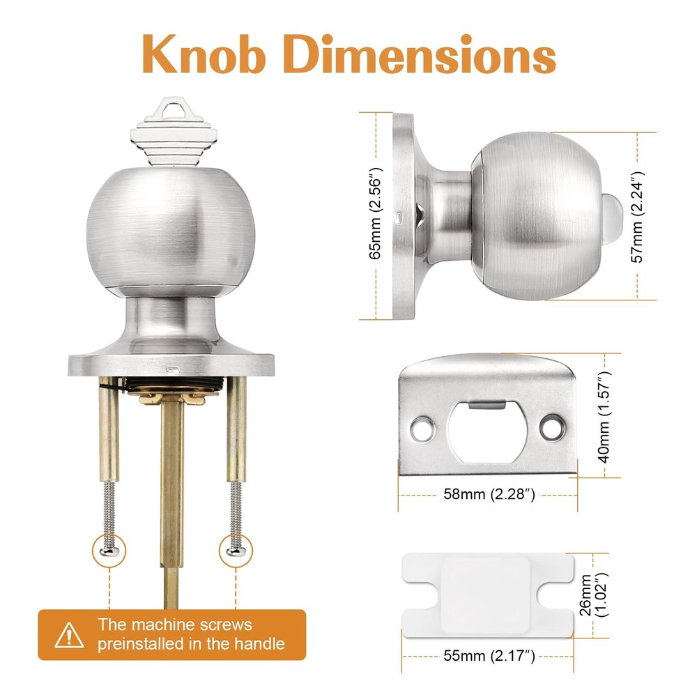 Probrico 2 Pack Keyed Alike Entry Door Knobs with Lock 2 Pack, Brushed Nickel