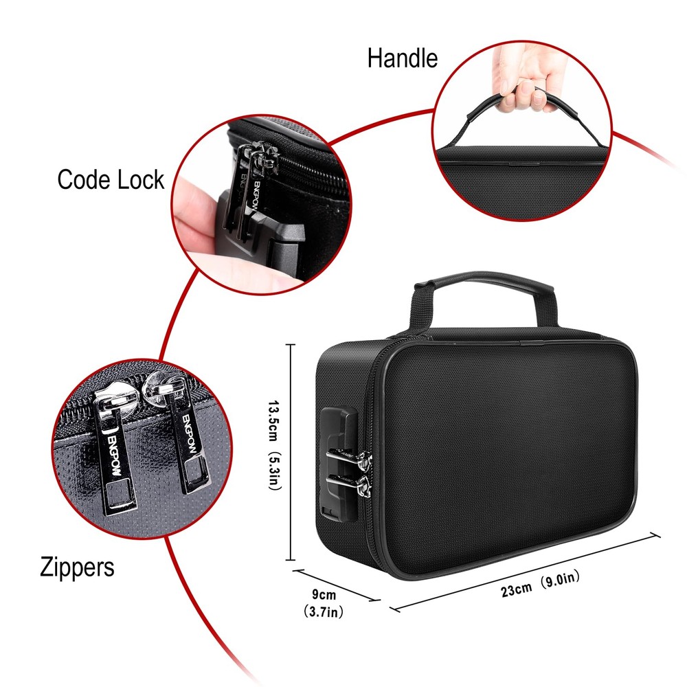 ENGPOW Small Fireproof Storage Organizer Case with Lock(9”x Small, Black