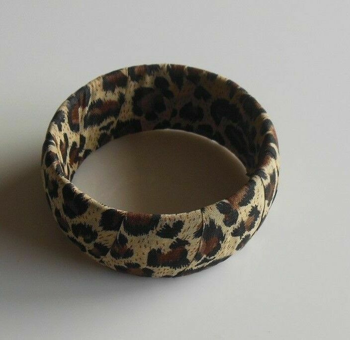 Leopard Print Fabric Bangle Bracelet 1 1/4" Wide