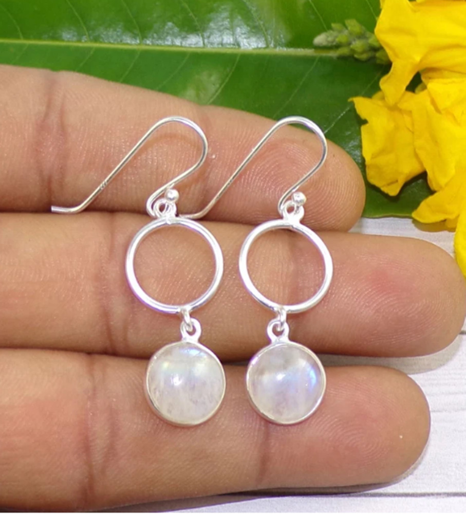 Rainbow Moonstone Earring Solid 925 Sterling Silver Handmade Pretty Earring MK*