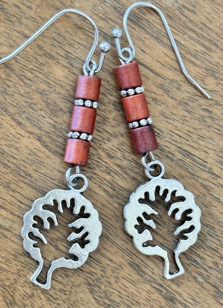 Rusty Brown and Silver Tree Earrings. Nature.