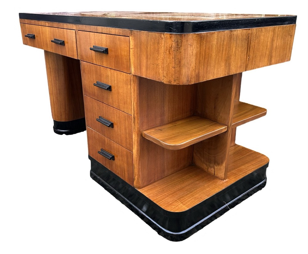 Art Deco blonde Walnut Desk