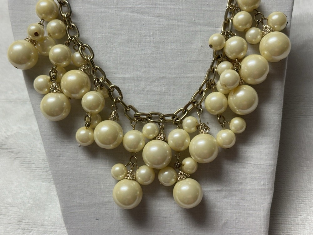 Faux Pearl Bib Dangle Collar Necklace n