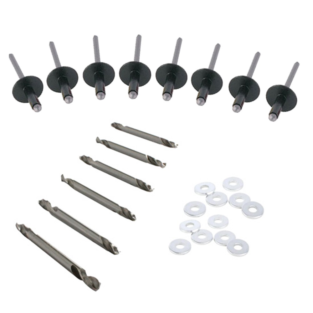 Large Head Rivet Kit w/ Drill Bits, Flat Black, 3/16 Inch, 500-Piece