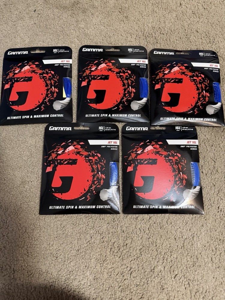 5 Sets GAMMA JET 16L POLYESTER TENNIS STRING Blue