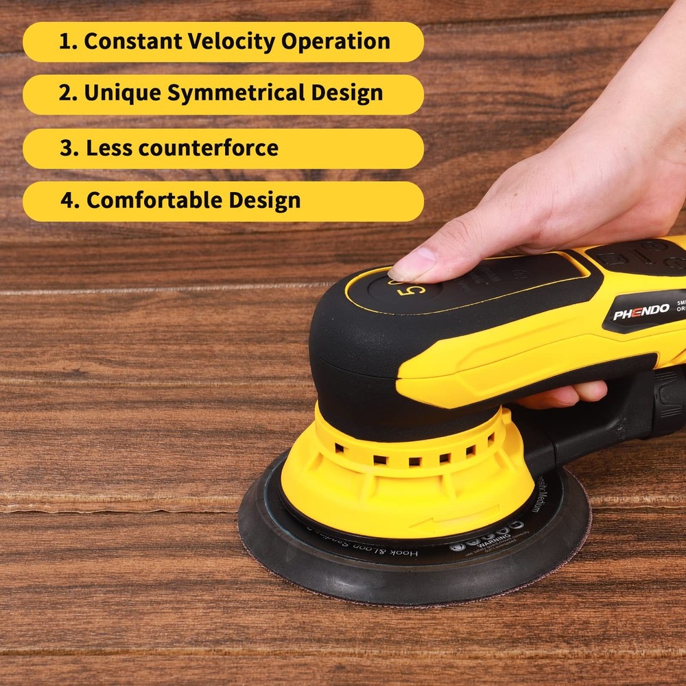 Electric Random Orbital Sander Brushless 350W 3A Multi-function Variable Spee...