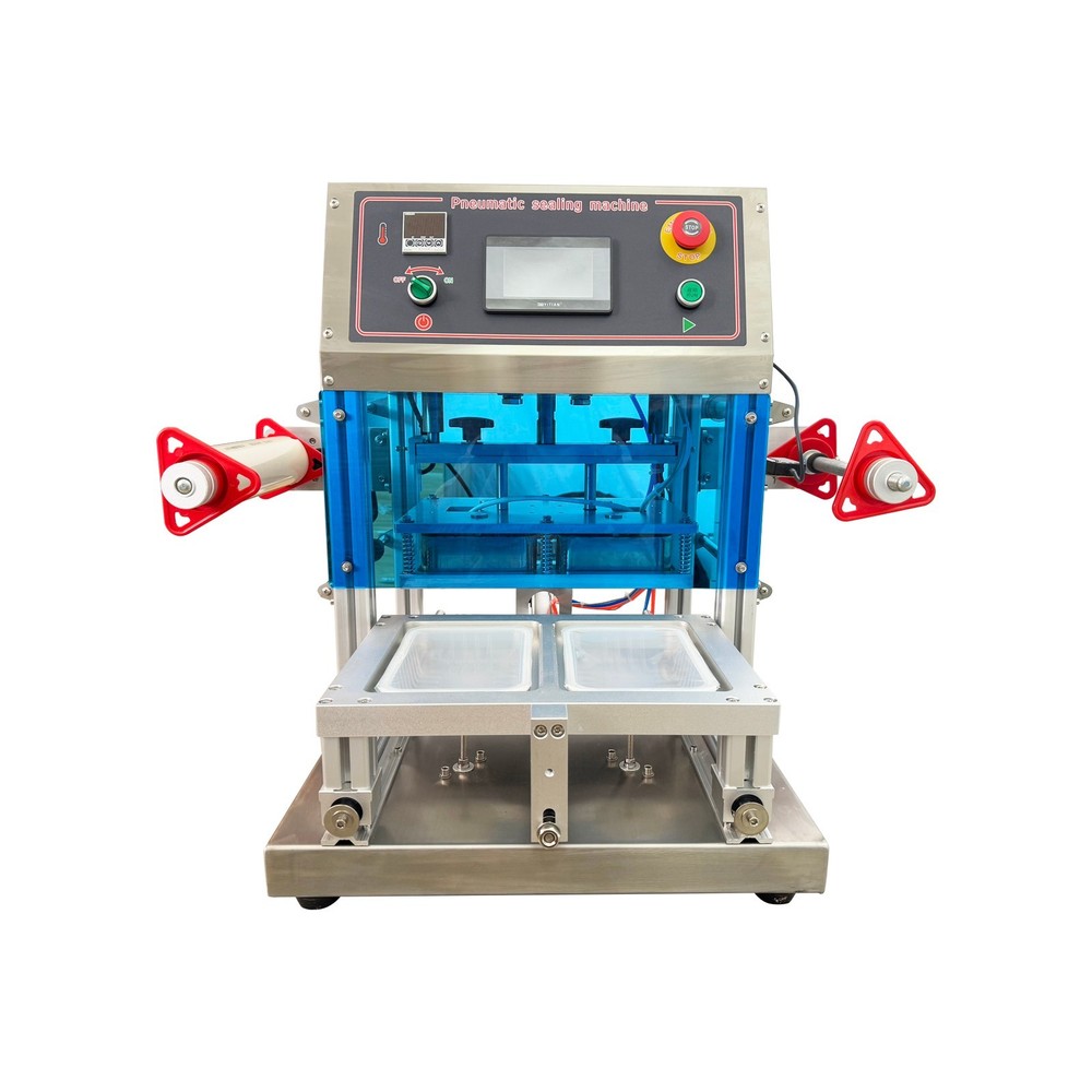 110V Automatic Pneumatic Lunch Box Sealer Nitrogen Sealing Machine 2-Box Tray