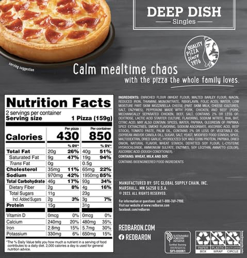 Red Baron Deep Dish Singles Pepperoni Pizza, 11.2 Oz (Frozen)