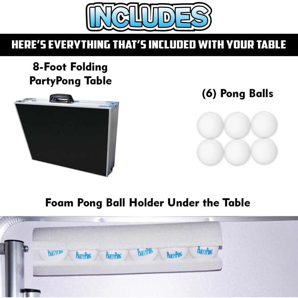 8-Ft Folding Beer Pong Table - Portable Party Tailgate Game Fun