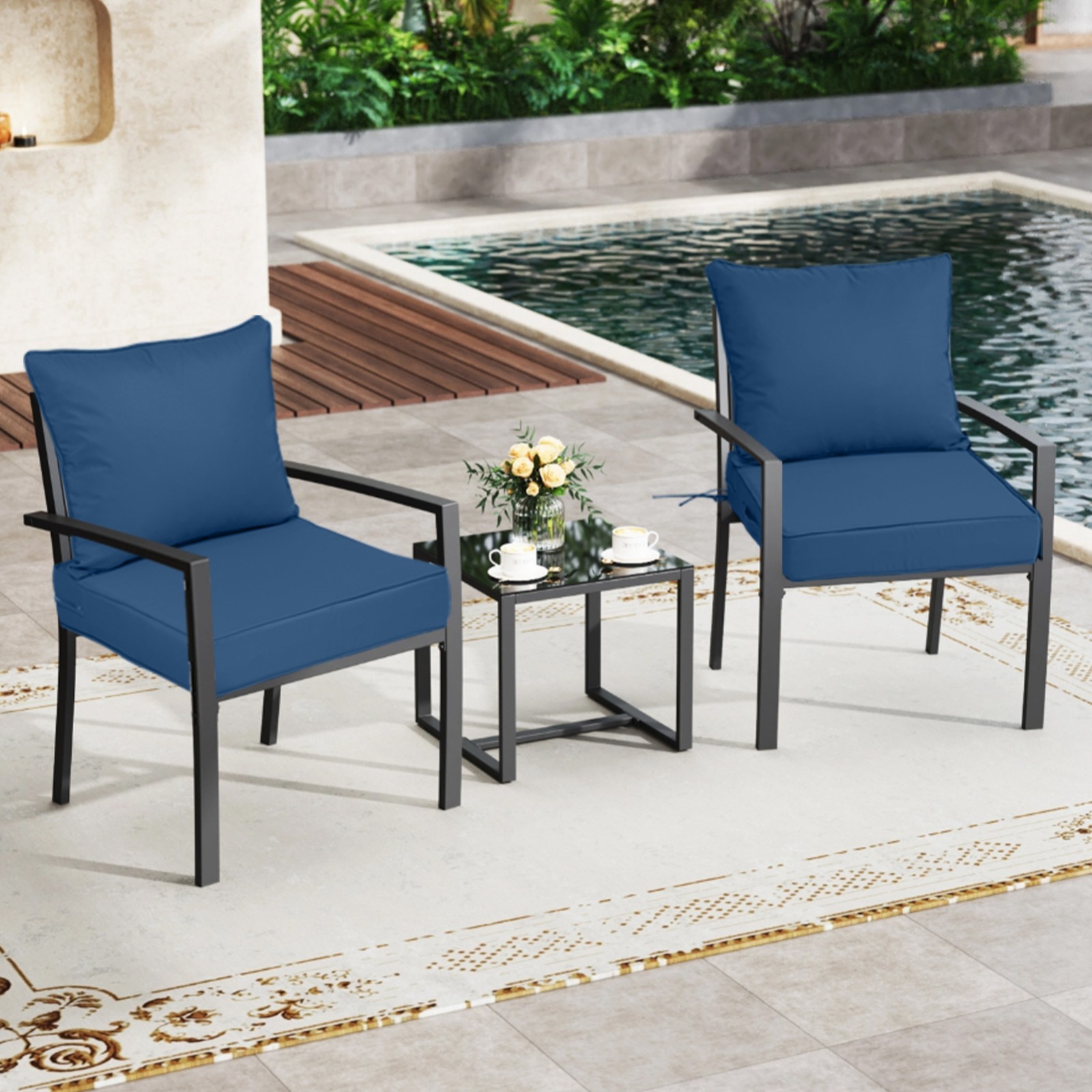 Deep Seat Patio Cushions 24 x 24 Inch Waterproof Outdoor Chair Cushions Set of 3