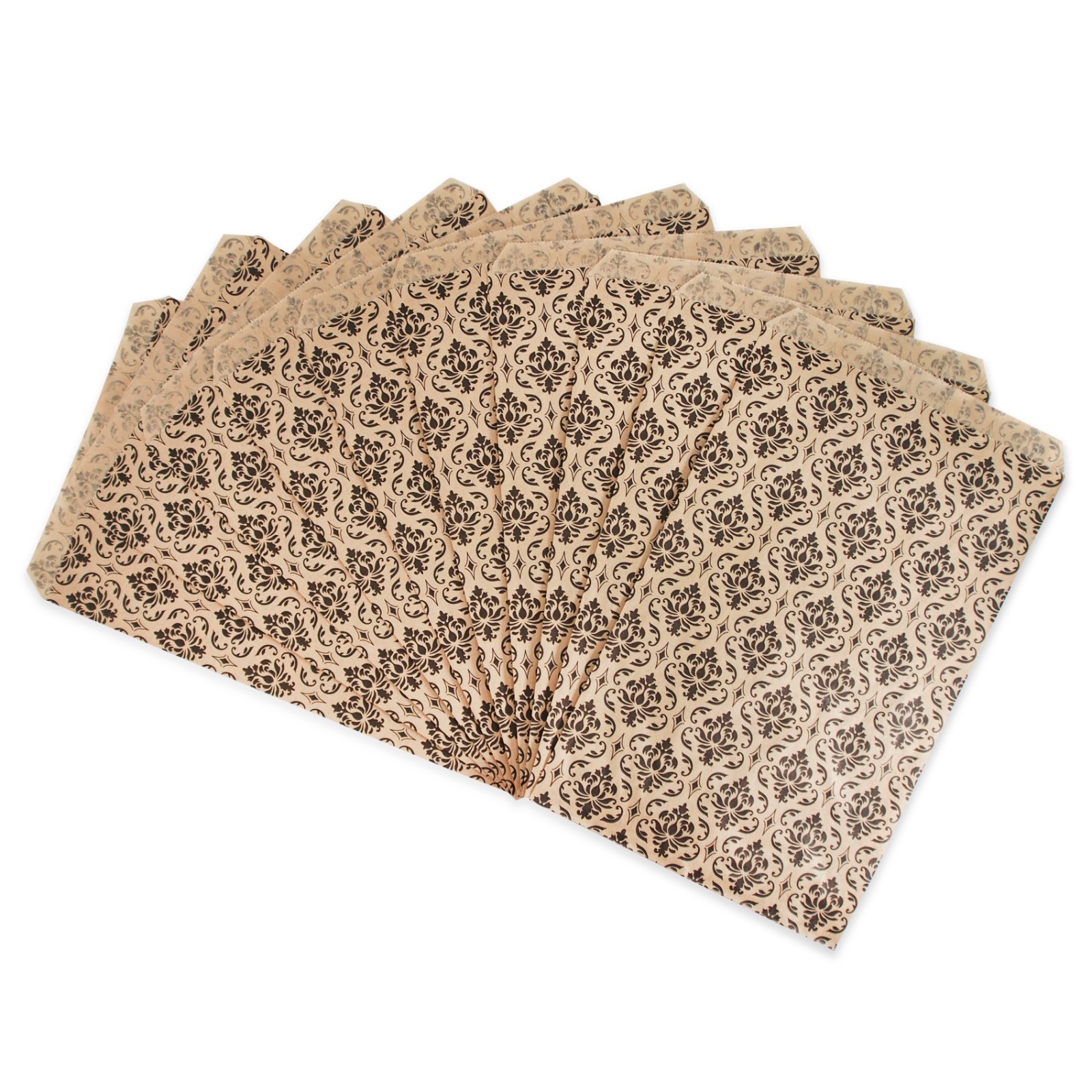 Kraft Damask Flat Paper Bags 4x6 5x7 6x9 8.5x11 Gift Packaging 100 200 300 Pack
