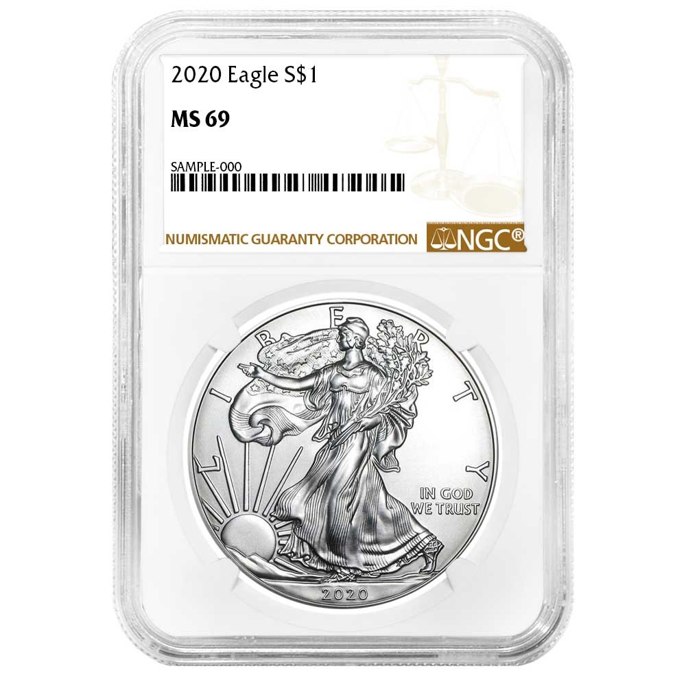 2020 $1 American Silver Eagle NGC MS69 Brown Label