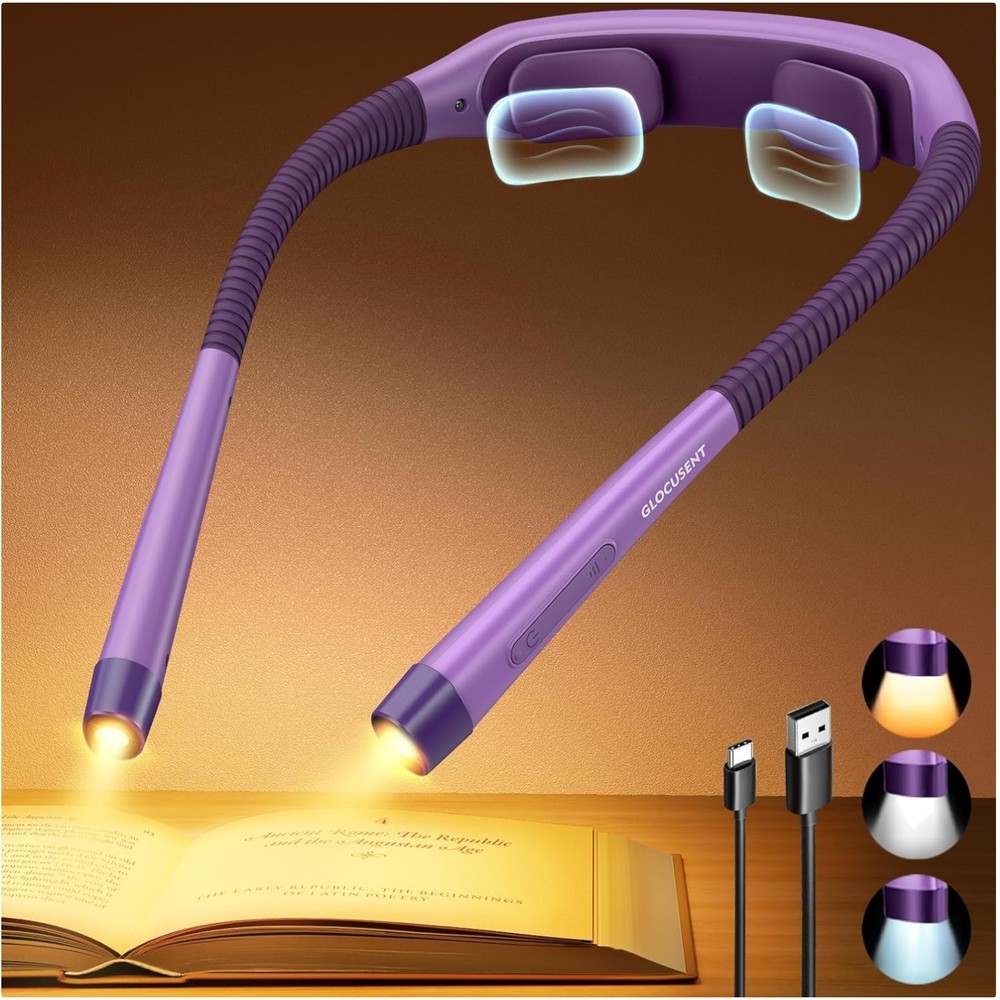 1600mAh Ergonomic Book Light: 5 Brightness Levels & Adjustable Timer Functions