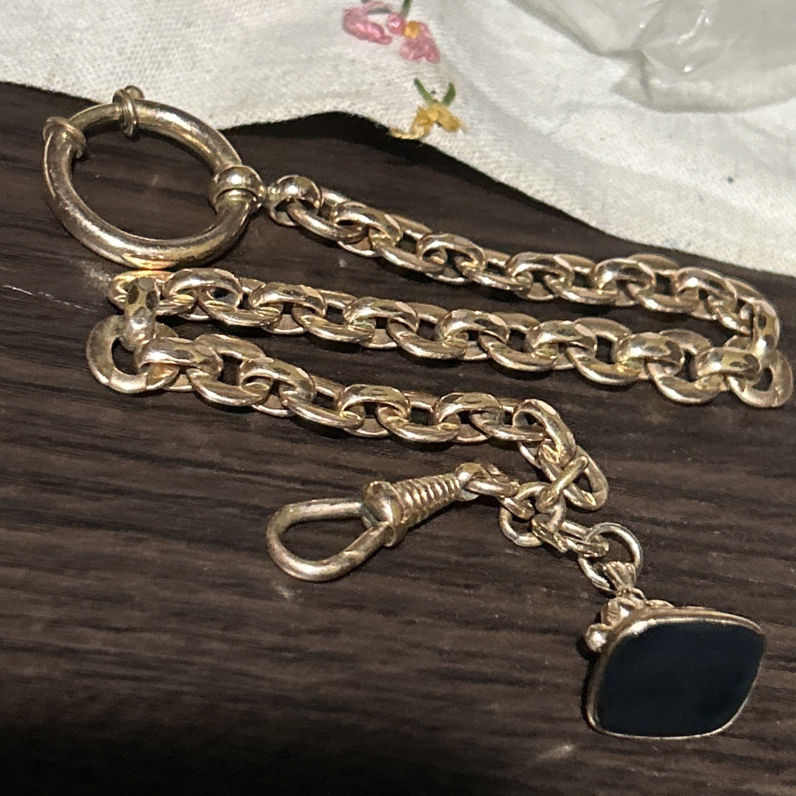 Vintage London FM Fob 9ct 375 Solid Gold Onyx Wax Seal GF Charnier Watch Chain