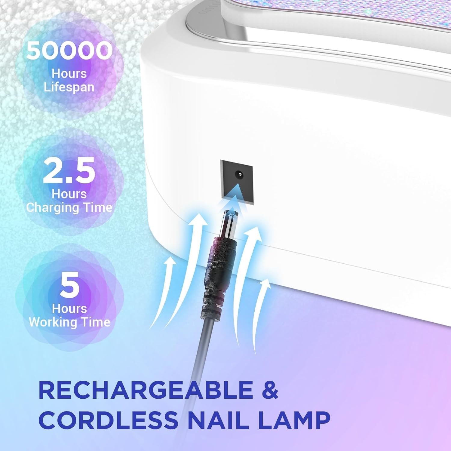 Professional Nail Lamp Cordless Rechargeable UV LED 4-Timer Mode Gel LCD Display