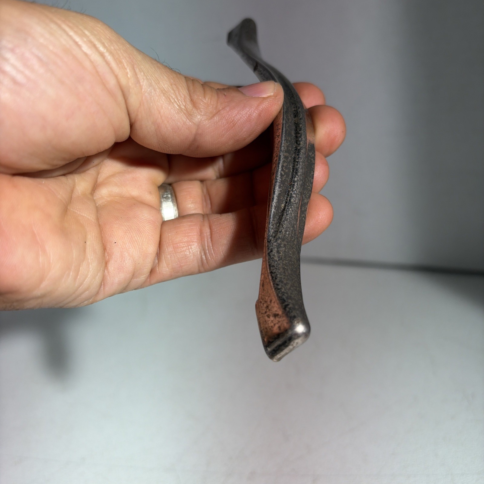 Vintage Single Mid Century Modern Silver Tone Metal Drawer Pull Handle Japan