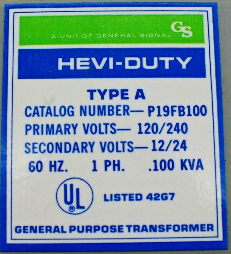 Hevi-Duty P19FB100 General Purpose Transformer