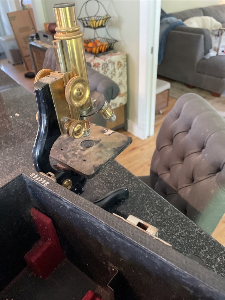 Antique Ernst Leitz Brass Microscope with Case Wetzlar Germany