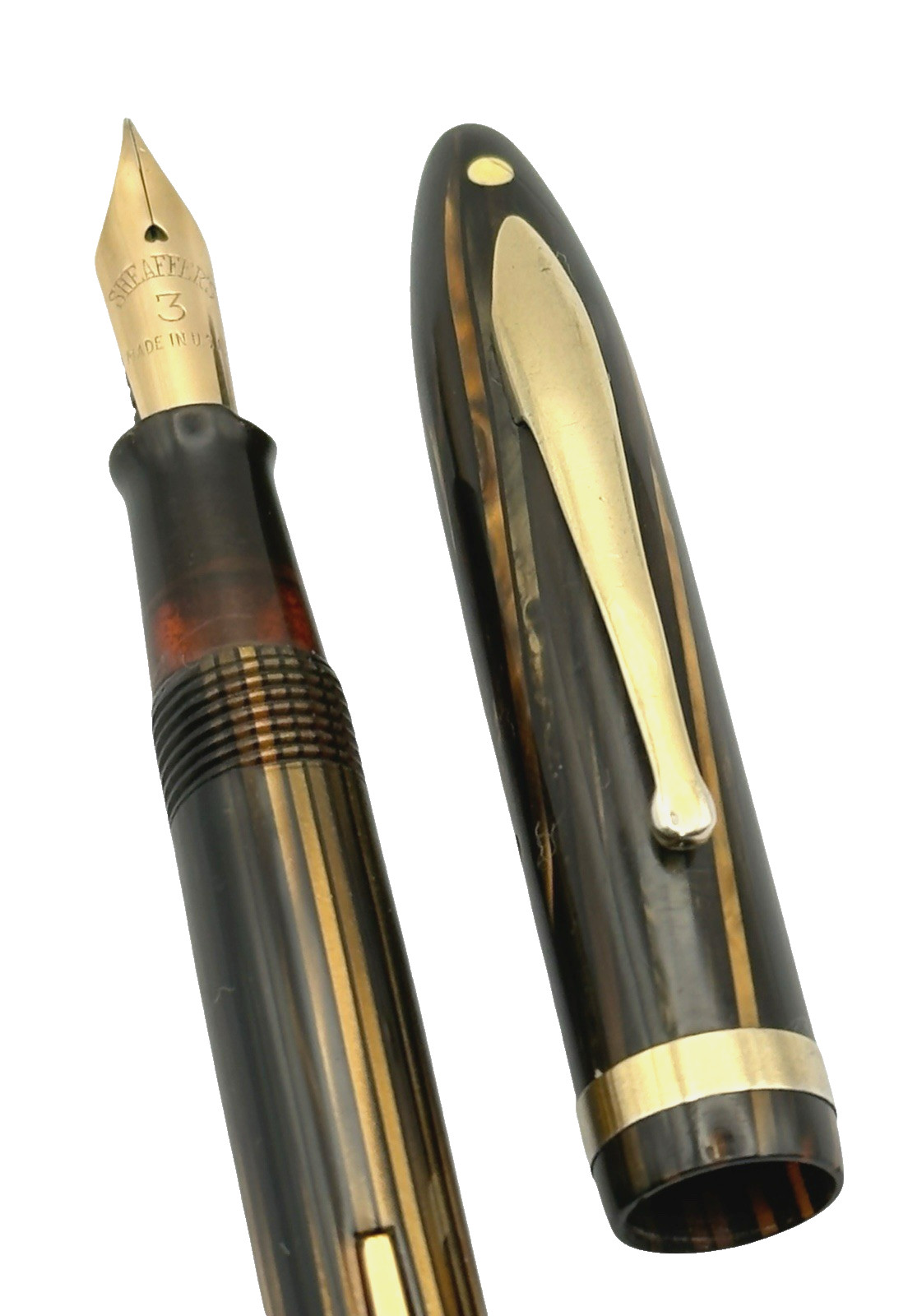 Vintage Sheaffer White Dot Balance Fountain Pen Golden Brown Striped  Restored