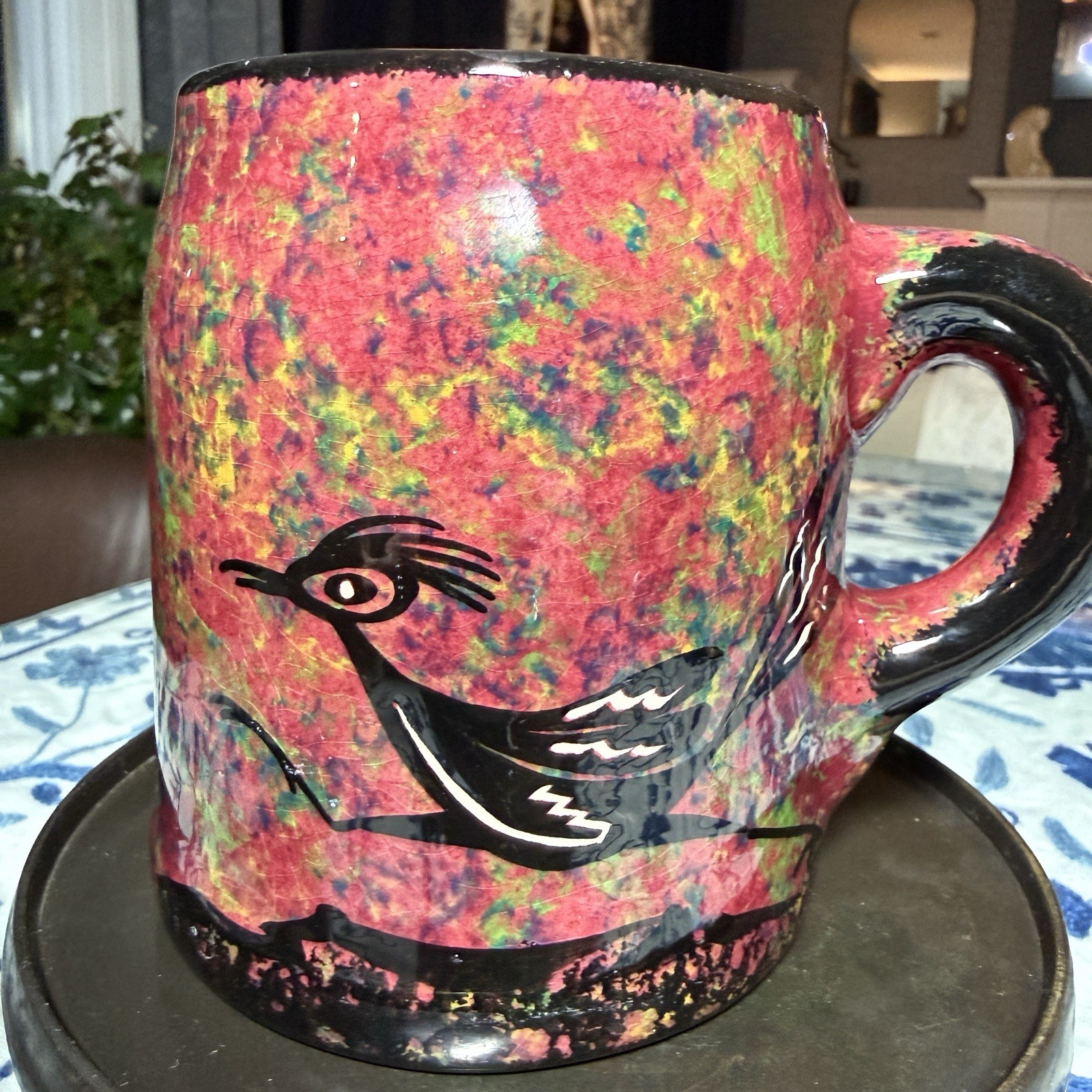 Signed Mana Pottery Coffee Cup Mug Road Runner Vase Bird San Pedro Arizona VTG