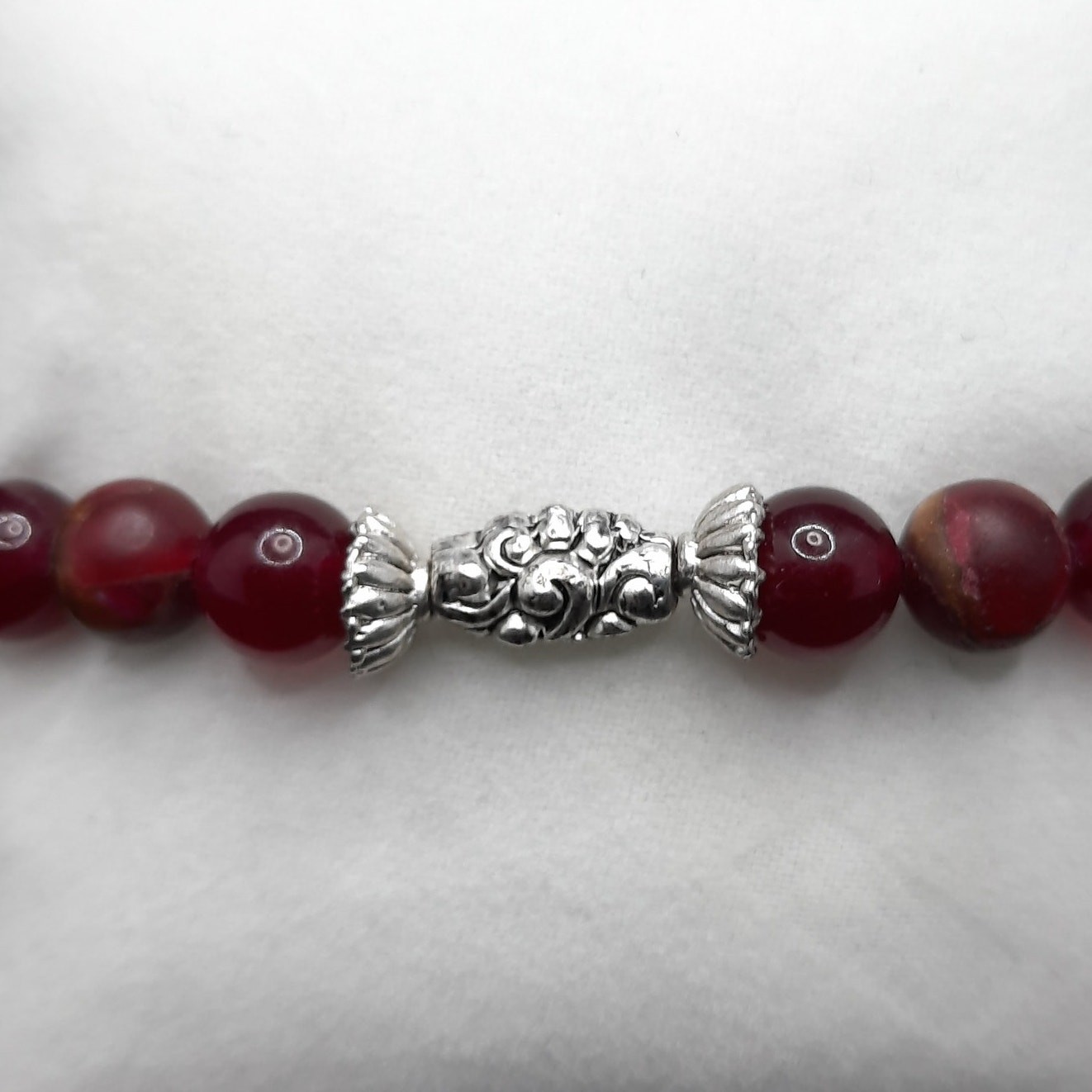 Red Jasper 8mm Beaded Bracelet with Tibetan Silver, New