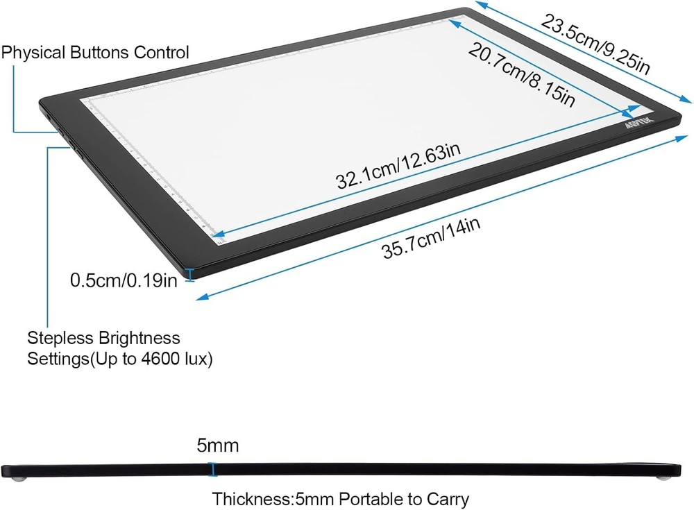 Portable Magnetic Light Pad with Stepless Brightness Control for Art Projects