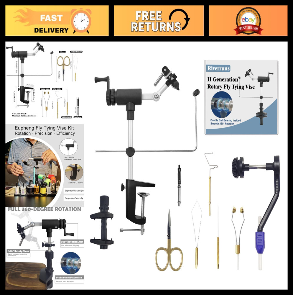 Rotary Fly Tying Vise Kit – Complete Tools & Materials for Professional Flies