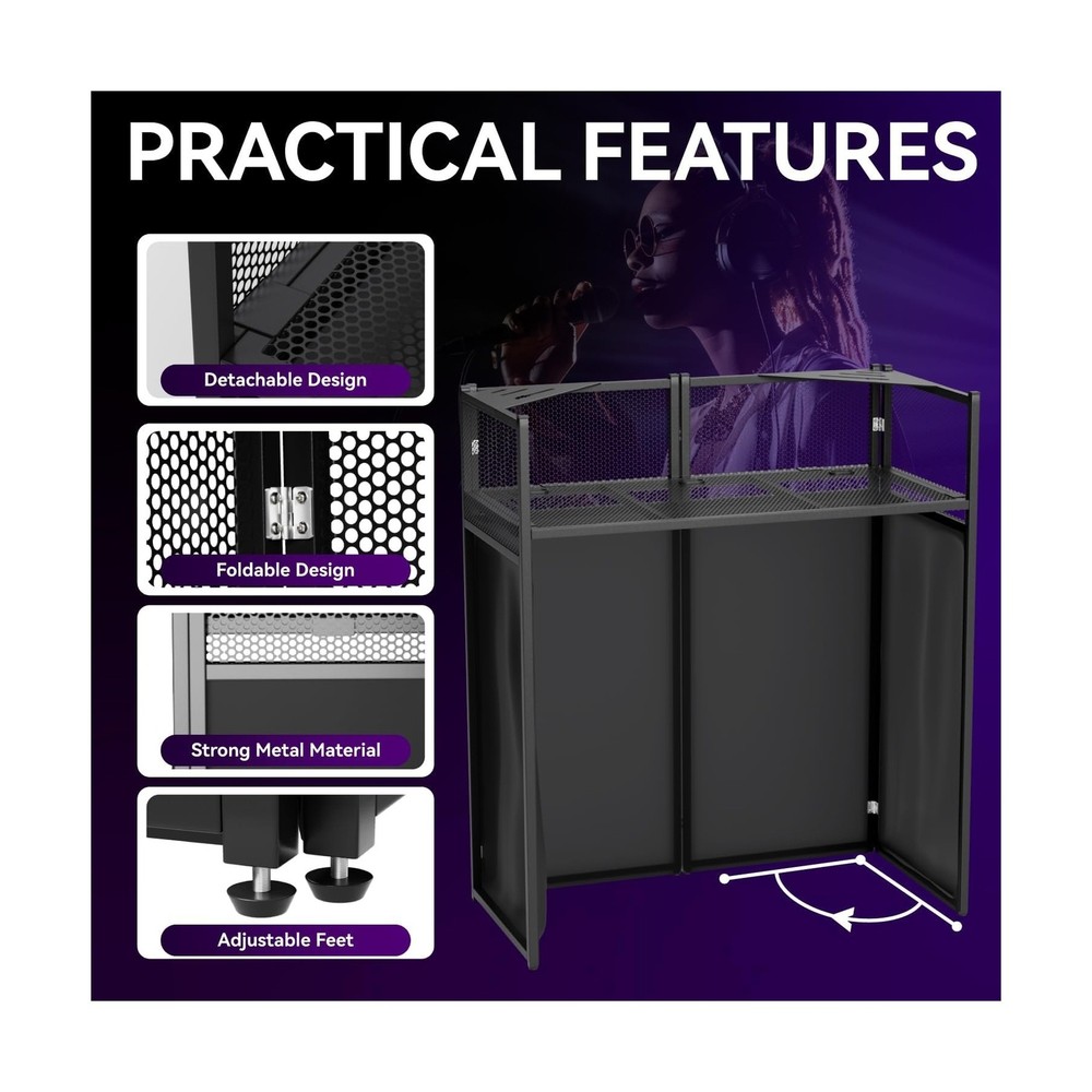 DJ Table Stand Portable booth, Foldable DJ Stand Booth, Adjustable DJ Facade ...